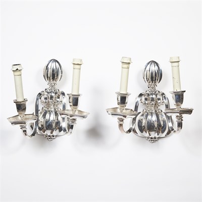 Lot 506 - Pair of Art Deco Silvered Metal Two-Light...