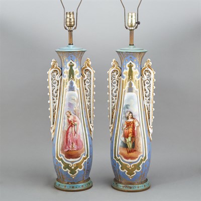 Lot 350 - Pair of Paris Porcelain Gilt and Polychrome...