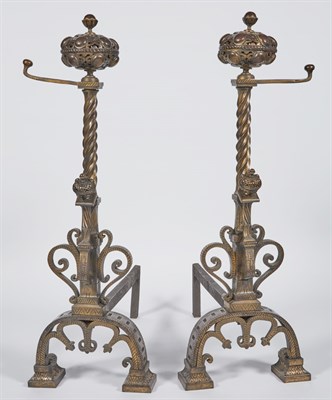 Lot 348 - Pair of Renaissance Style Gilt-Bronze Andirons...