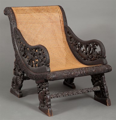 Lot 567 - Pair of Thai Stained Wood Caned Armchairs Each...