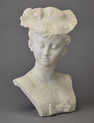 Lot 607 - White Marble Bust of a Young Girl Inscribed G....