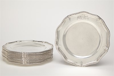 Lot 519 - Set of Twelve George II Sterling Silver Dinner...