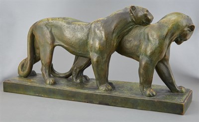 Lot 492 - French Art Deco Green Glazed Terra Cotta Group...