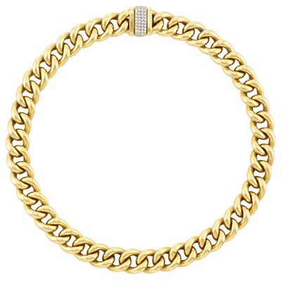 Lot 634 - Reversible Two-Color Gold Curb Link Necklace with Diamond Clasp