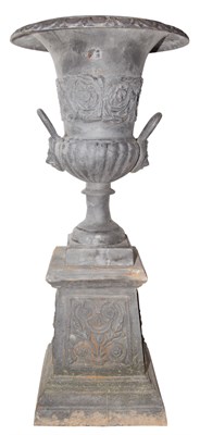 Lot 151 - Pair of Cast Iron Garden Urns on Stands Height...