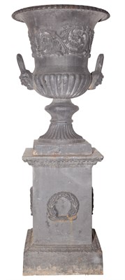 Lot 360 - Pair of Cast Iron Garden Urns on Stands Height...
