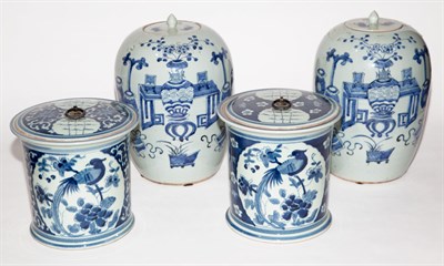 Lot 215 - Two Pairs of Chinese Porcelain Covered Jars...