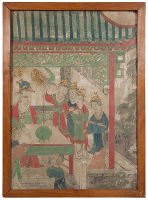 Lot 44 - Chinese Painted Stucco Wall Panel 19th Century...