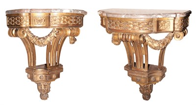Lot 372 - Pair of Louis XVI Style Marble Top Carved and...