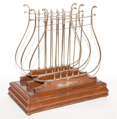 Lot 225 - Victorian Brass and Oak Lyre-Form Music Stand...