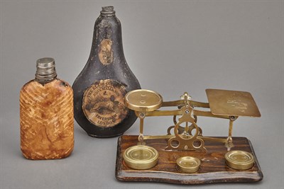 Lot 174 - Leather Clad Glass Hip Flask Inscribed Capt. L....