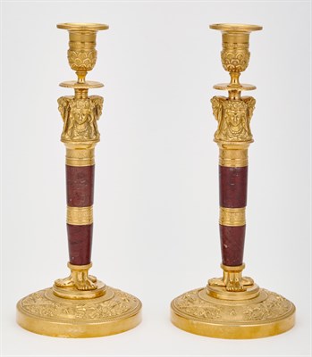 Lot 232 - Pair of Empire Style Gilt-Bronze and Marble...