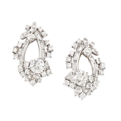 Lot 479 - Pair of Platinum and Diamond Earclips