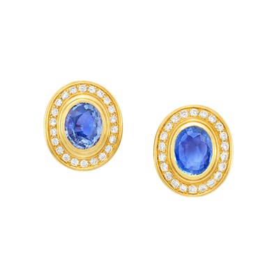 Lot 508 - Pair of Gold, Sapphire and Diamond Earclips