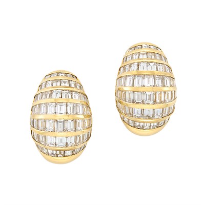 Lot 536 - Pair of Gold and Diamond Dome Bombe Earrings
