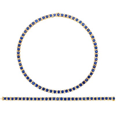 Lot 20 - Gold, Sapphire and Diamond Necklace and Bracelet