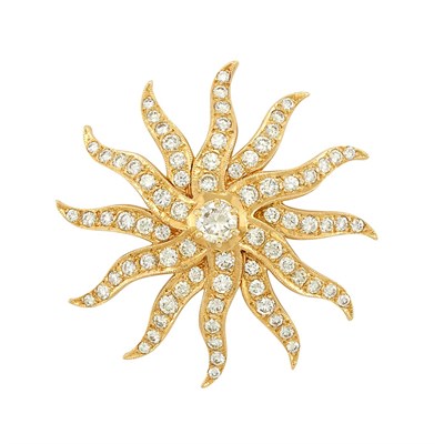 Lot 416 - Gold and Diamond Sunburst Pendant-Brooch