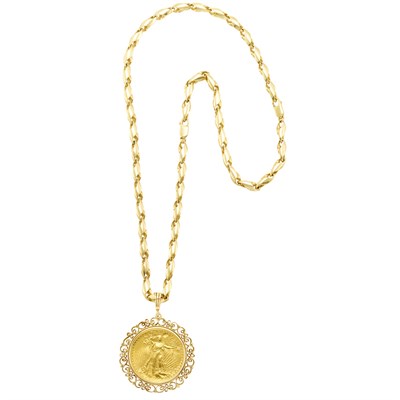 Lot 574 - Gold and United States Gold Coin Pendant with Gold Chain Necklace