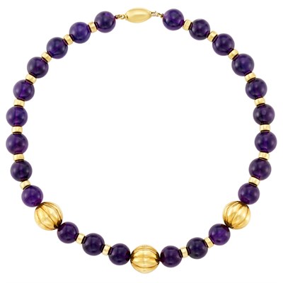 Lot 413 - Gold and Amethyst Bead Necklace