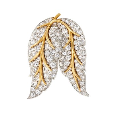 Lot 273 - Platinum, Gold and Diamond Leaf Clip-Brooch, Tiffany & Co.
