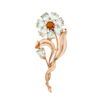 Lot 392 - Rose Gold, Aquamarine and Citrine Flower Pin