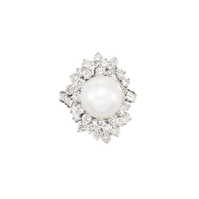Lot 93 - White Gold, South Sea Cultured Pearl and Diamond Ring