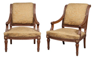 Lot 366 - Pair of Louis XVI Style Carved Walnut Chairs...