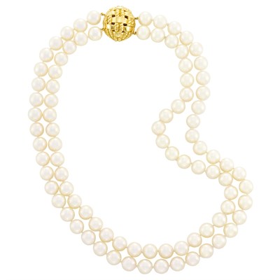 Lot 178 - Double Strand Cultured Pearl Necklace with Gold Clasp, Valentin Magro