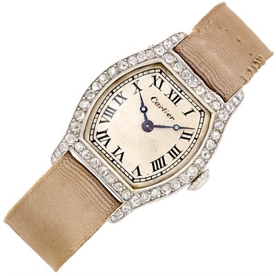 Lot 108 - Lady's Platinum, Gold and Diamond Wristwatch, France, Cartier, European Watch and Clock Co. Inc.