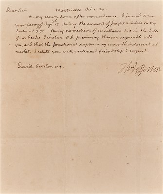 Lot 129 - JEFFERSON, THOMAS Autograph letter signed...