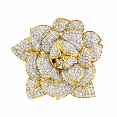 Lot 23 - Two-Color Gold, Diamond and South Sea Cultured Pearl Flower Clip-Brooch