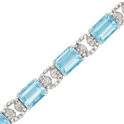 Lot 135 - Platinum, Aquamarine and Diamond Bracelet
