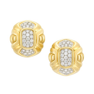 Lot 7 - Pair of Two-Color Gold and Diamond Earclips