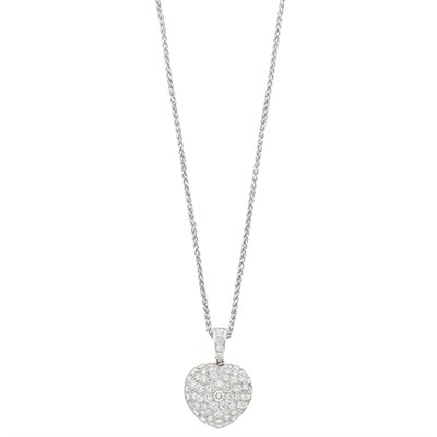 Lot 277 - White Gold and Diamond Bombe Heart Pendant with Chain Necklace