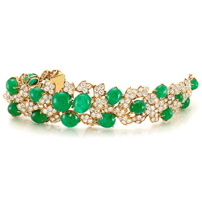 Lot 381 - Gold, Cabochon Emerald and Diamond Bracelet, David Webb
