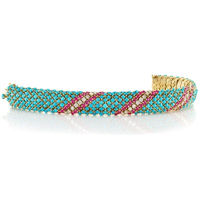Lot 248 - Gold, Turquoise, Ruby and Diamond Bracelet
