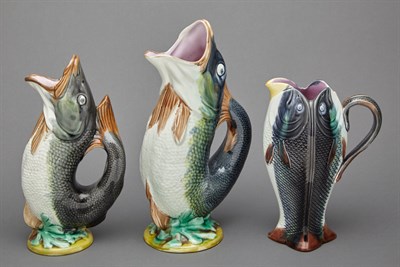 Lot 290 - Three Unsigned Majolica Fish-Form Pitchers...