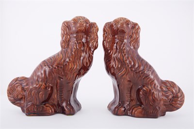 Lot 292 - Pair of Bennington Type Brown Glazed Figures...