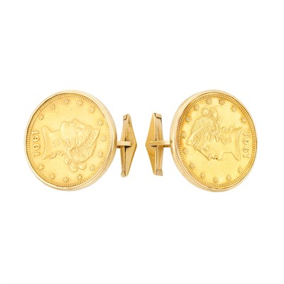 Lot 670 - Pair of Gold and United States Gold Coin Cufflinks