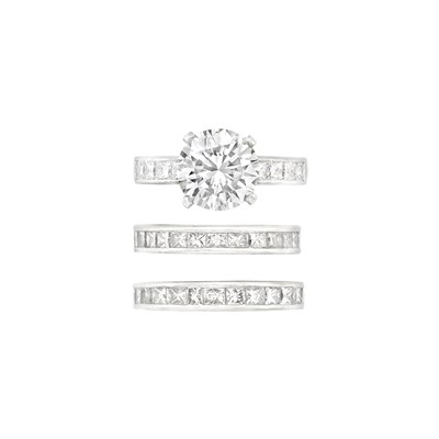 Lot 310 - Platinum and Diamond Ring and Pair of Guard Rings