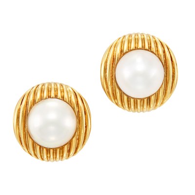 Lot 1 - Pair of Gold and Mabe Pearl Earclips