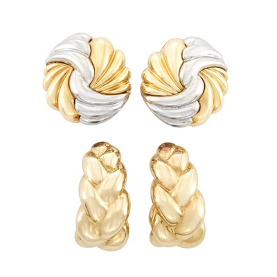 Lot 558 - Pair of Gold Hoop Earrings Gold and Platinum Earclips