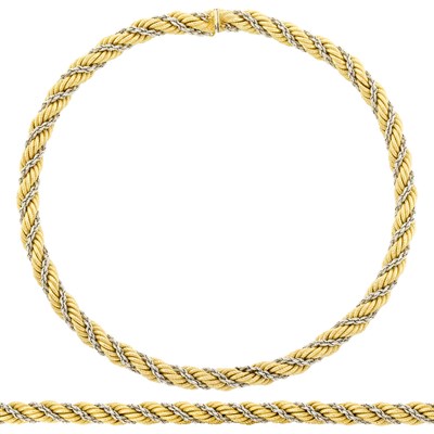 Lot 11 - Two-Color Gold Rope-Twist Necklace and Bracelet