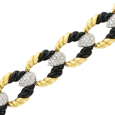 Lot 20 - Two-Color Gold, Diamond and Black Onyx Bracelet