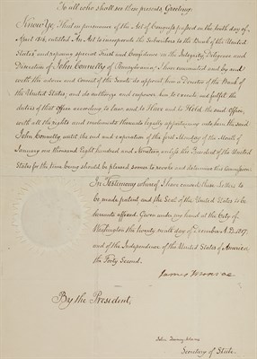 Lot 158 - MONROE, JAMES Document signed appointing John...