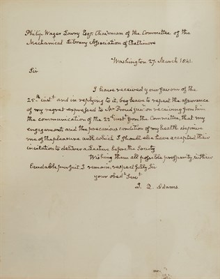 Lot 159 - ADAMS, JOHN QUINCY Autograph letter signed....