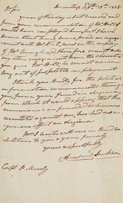 Lot 160 - JACKSON, ANDREW Autograph letter signed to...