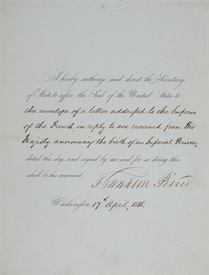 Lot 165 - PIERCE, FRANKLIN Document signed ordering the...