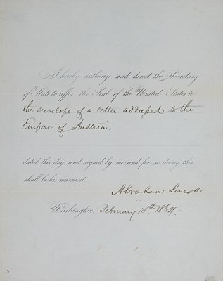 Lot 168 - LINCOLN, ABRAHAM Document signed ordering the...