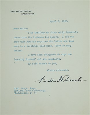 Lot 173 - ROOSEVELT, FRANKLIN DELANO Typed letter signed....